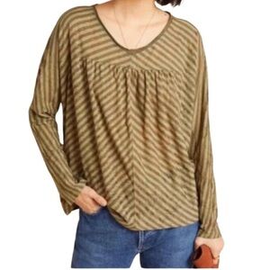 NWT ANTHROPOLOGIE Pilar Army Olive Green Striped Top Size Small